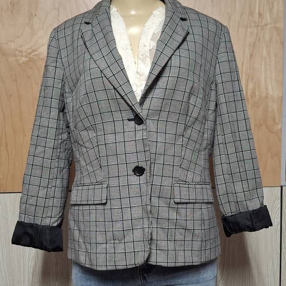 💋Nine West Women's Black and White Checkered Blazer💋 - Picture 3 of 7